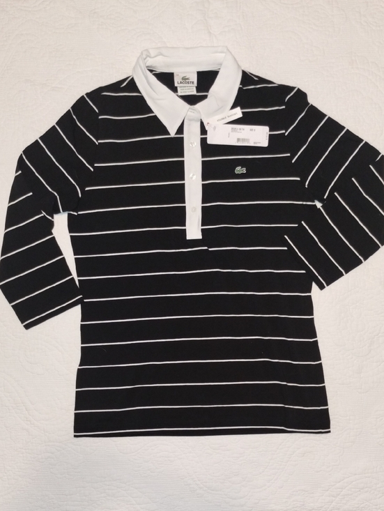 Lacoste Tops - Lacoste Black Polo Top with White Stripes & White Collar